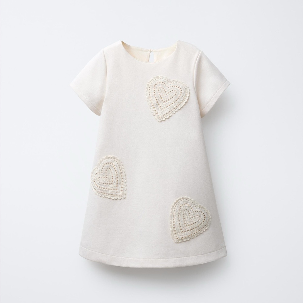 Zara Cream Heart Appliqué A-Line Dress